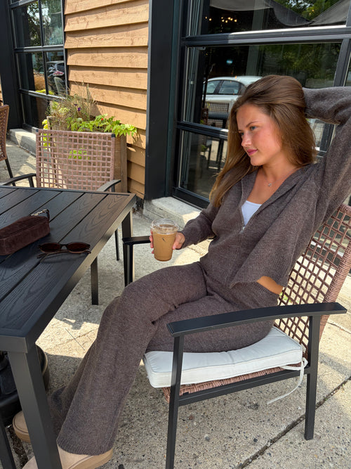 Cozy Knit Zip Hoodie & Wide-Leg Pants Set