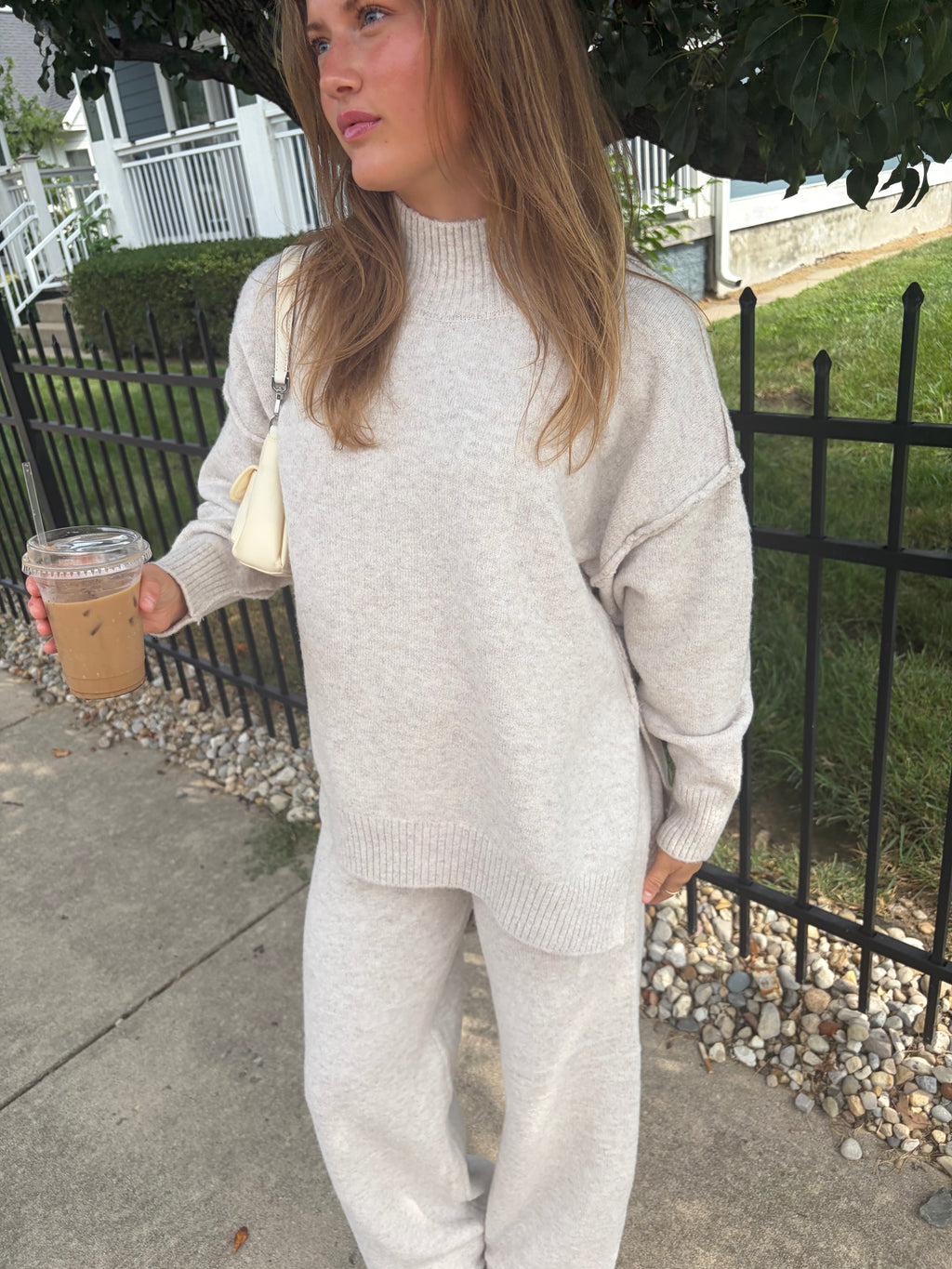 Turtleneck Knit Sweater and Wide Leg Pants Set
