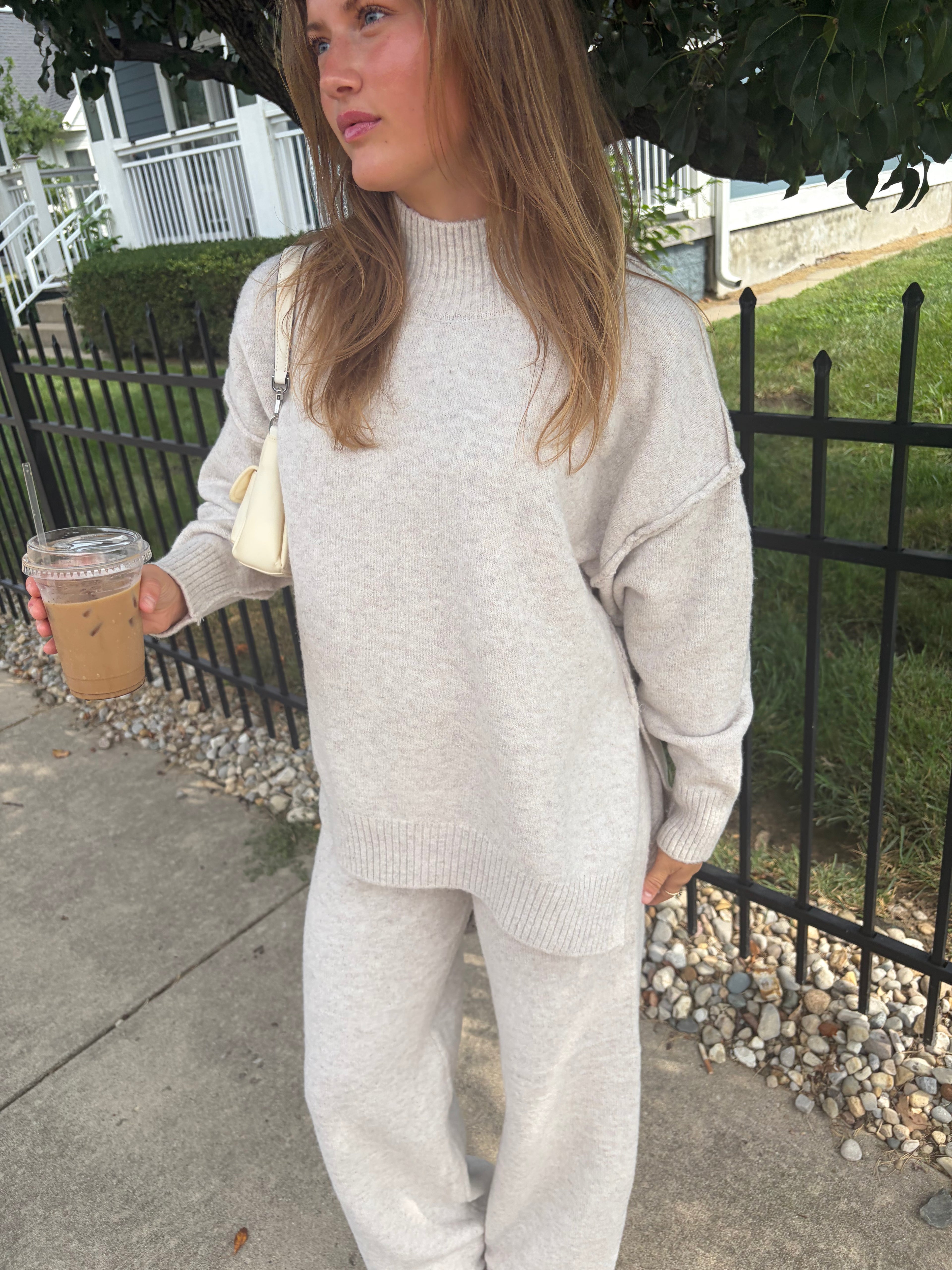 Turtleneck Knit Sweater and Wide Leg Pants Set