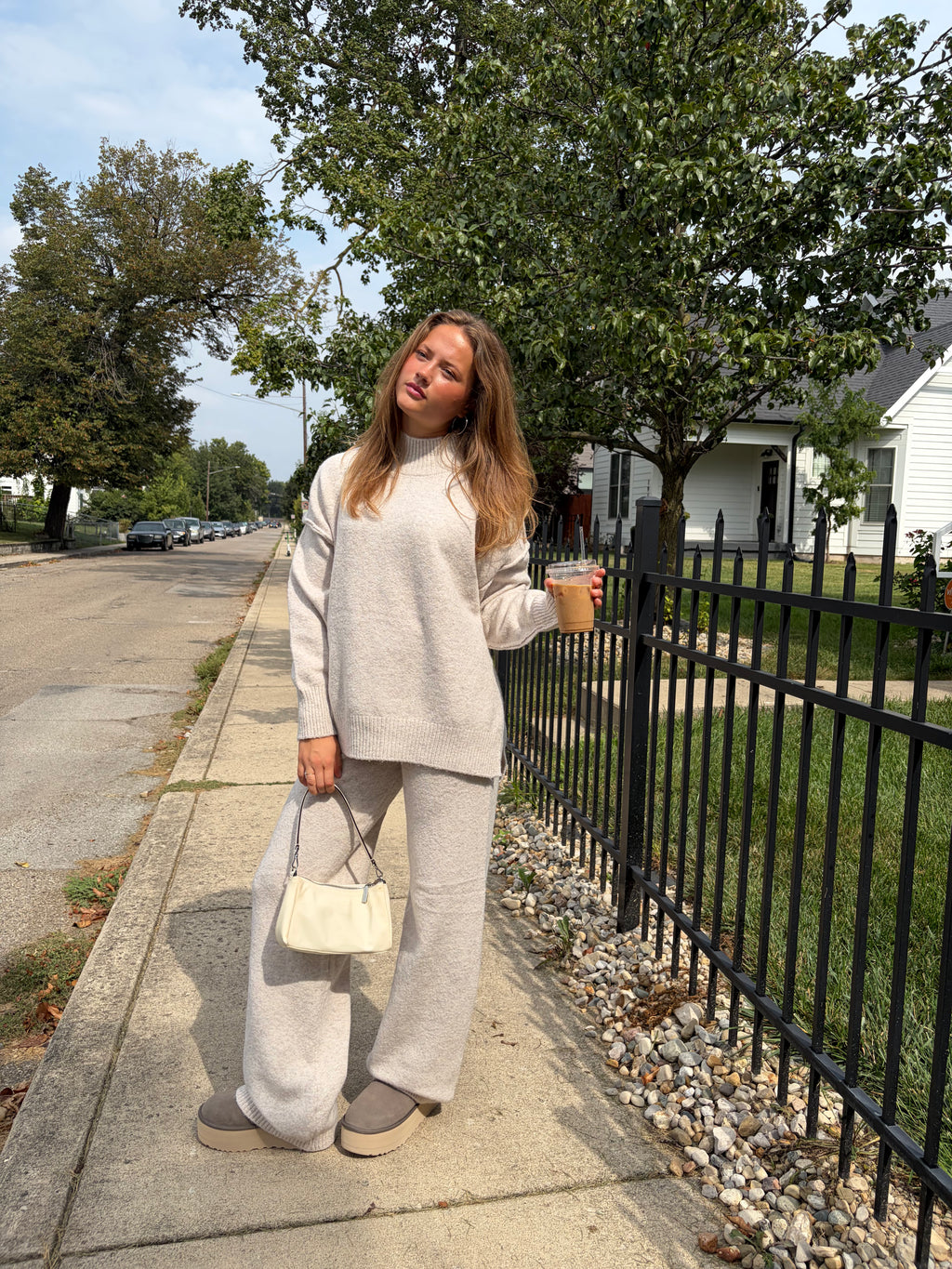 Turtleneck Knit Sweater and Wide Leg Pants Set