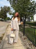 Turtleneck Knit Sweater and Wide Leg Pants Set