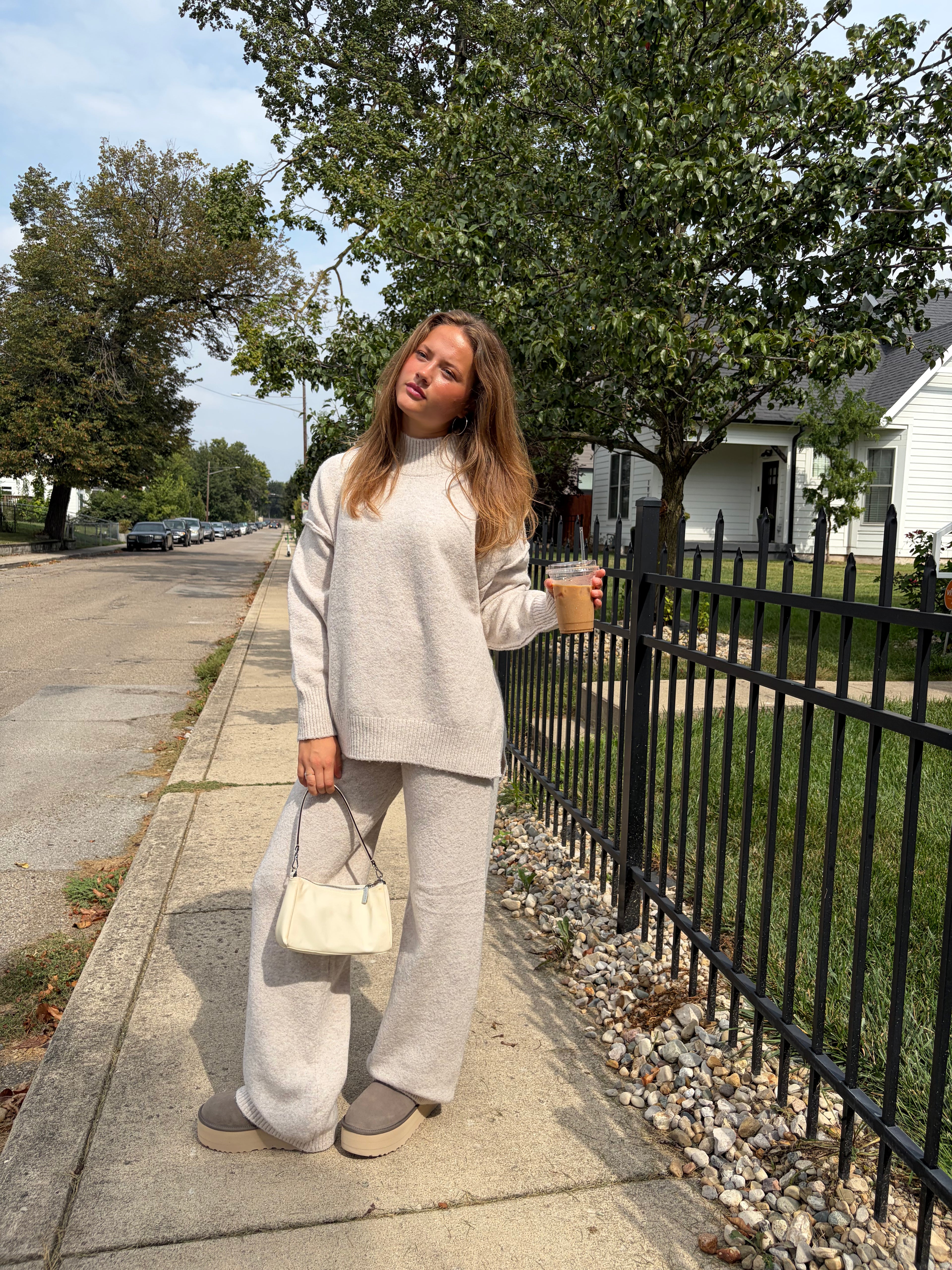 Turtleneck Knit Sweater and Wide Leg Pants Set