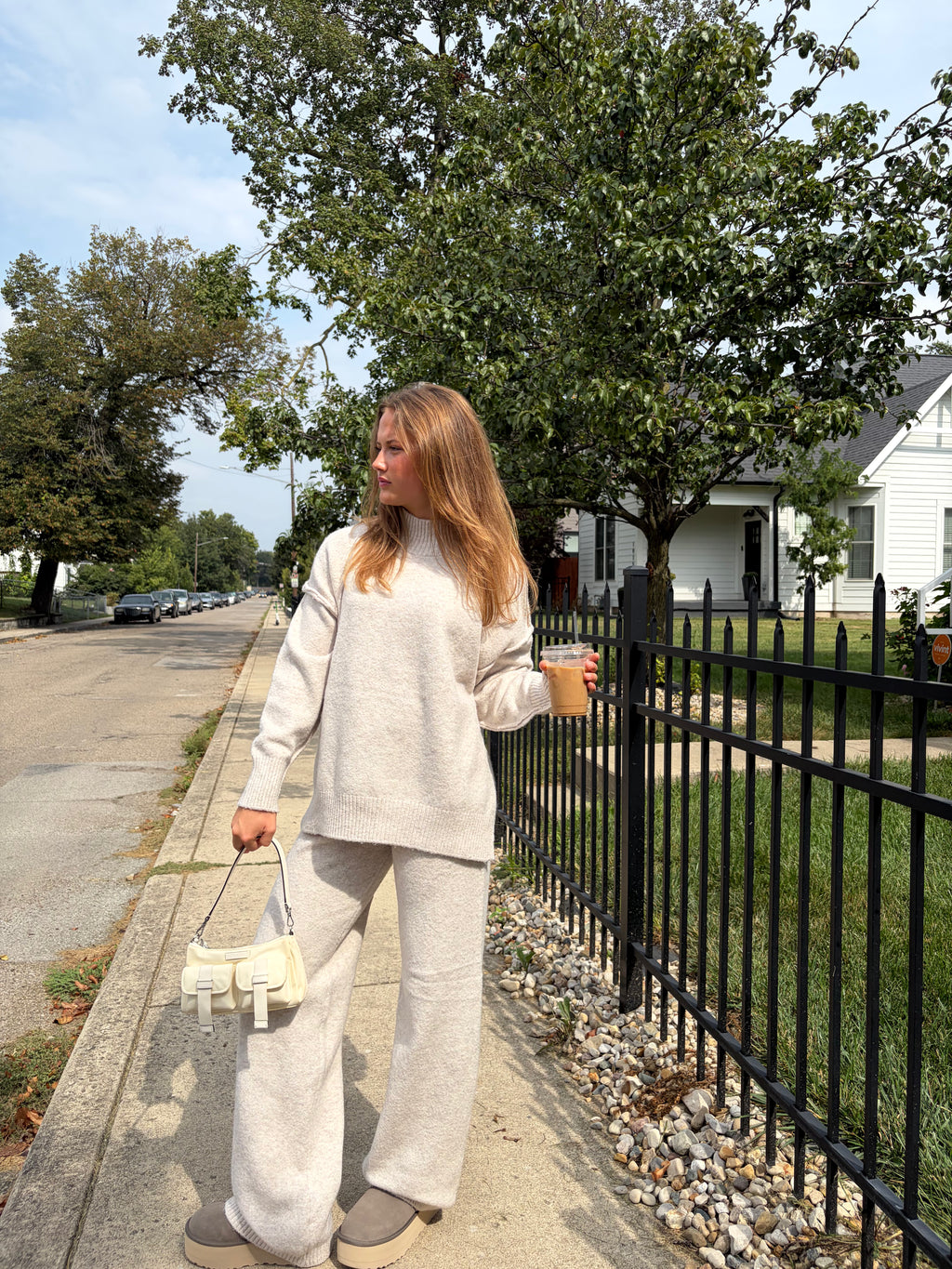 Turtleneck Knit Sweater and Wide Leg Pants Set