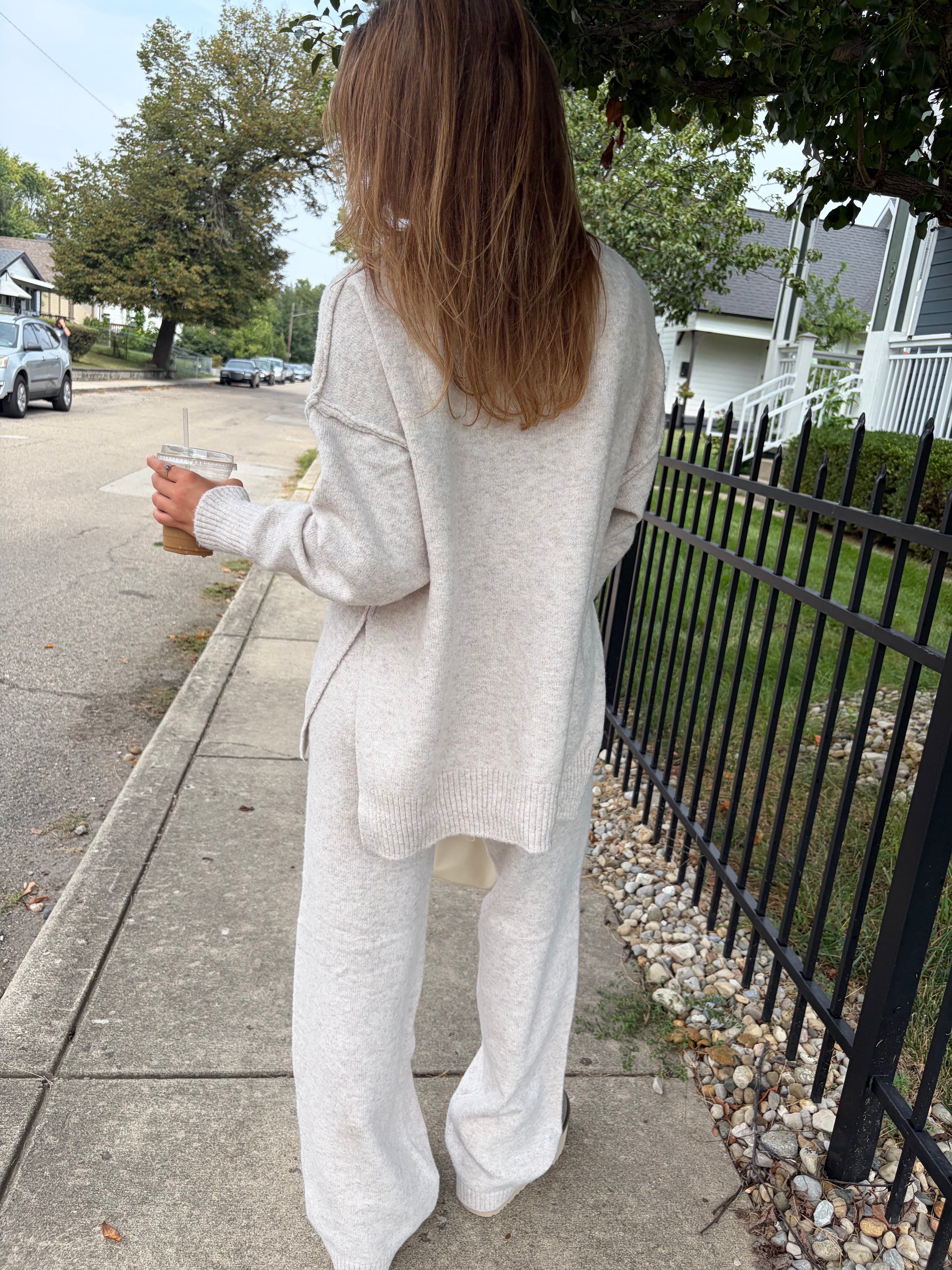 Turtleneck Knit Sweater and Wide Leg Pants Set