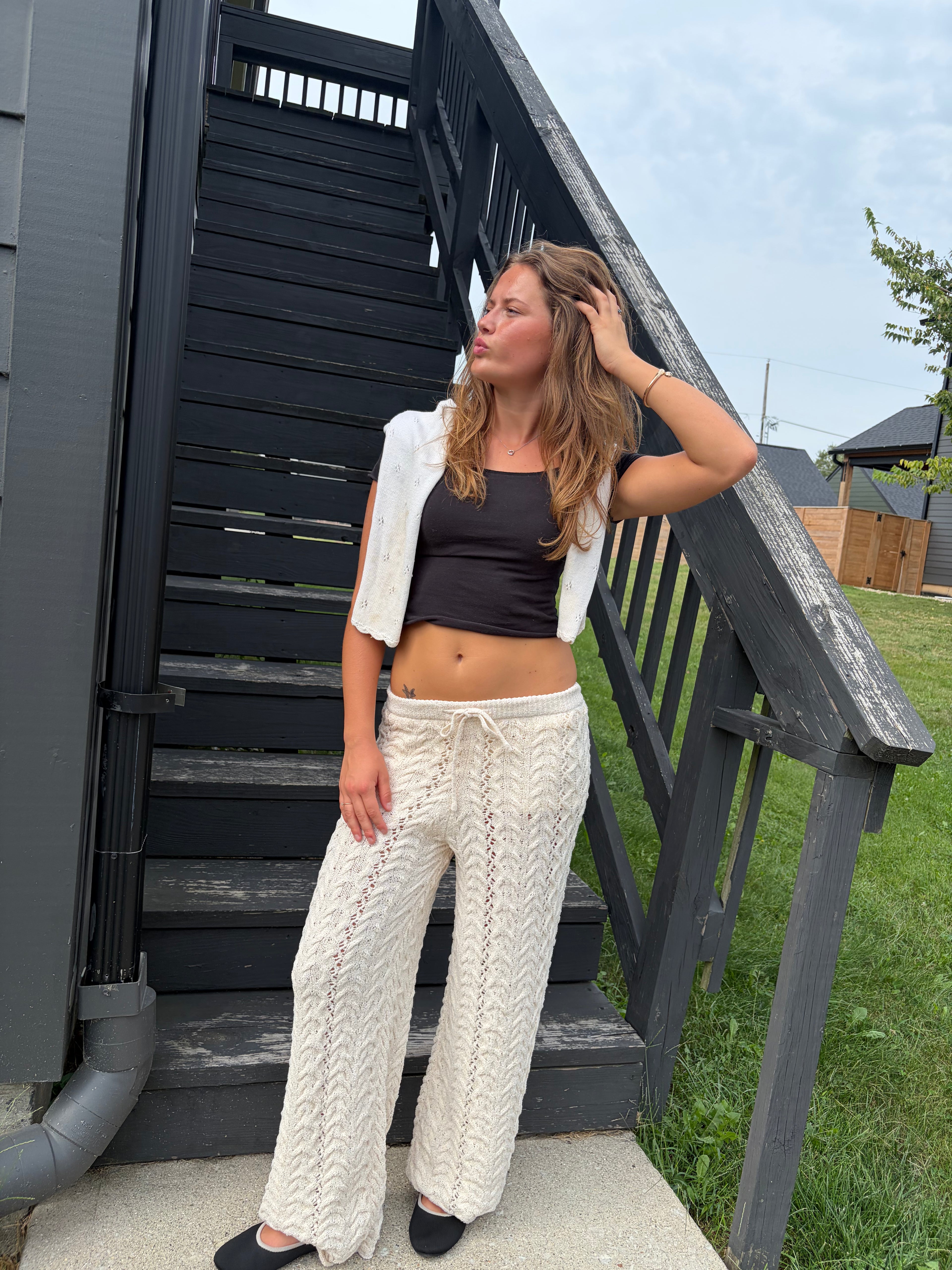 Cable Sweater Wide Leg Pants