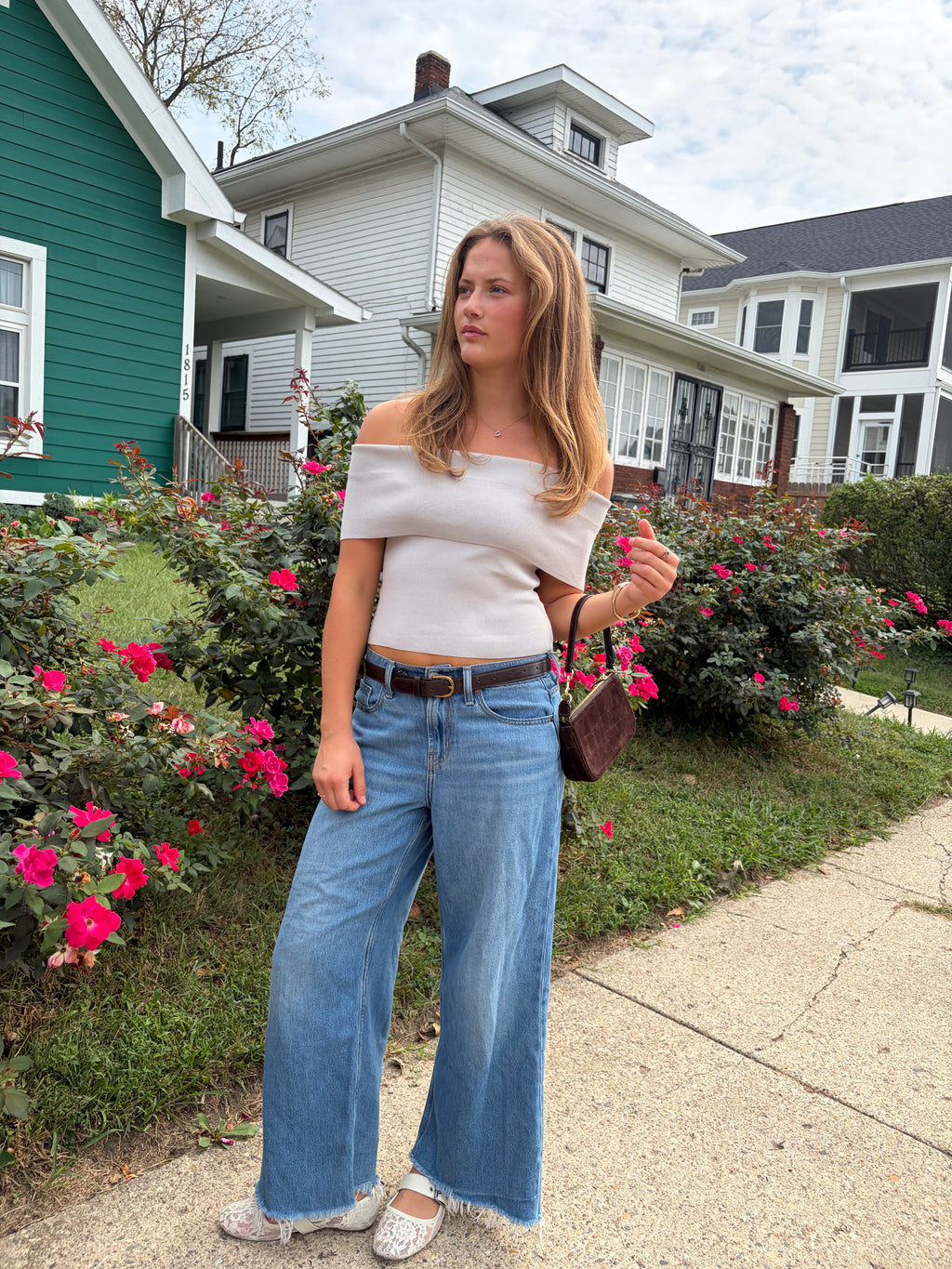 Off Shoulder Ribbed Knitted Top